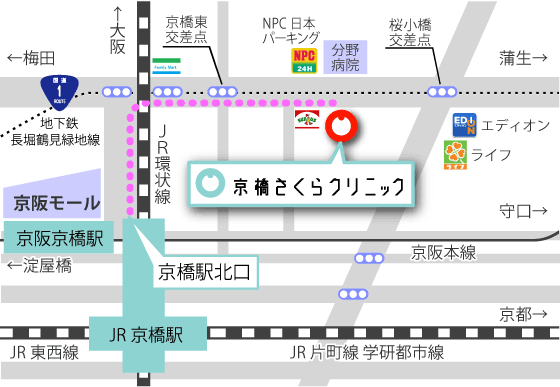 京橋さくらクリニックへの地図